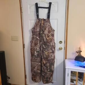 Bushmaster Insulated Camo Bibs Size Large Buttons Snaps Zippers Orange